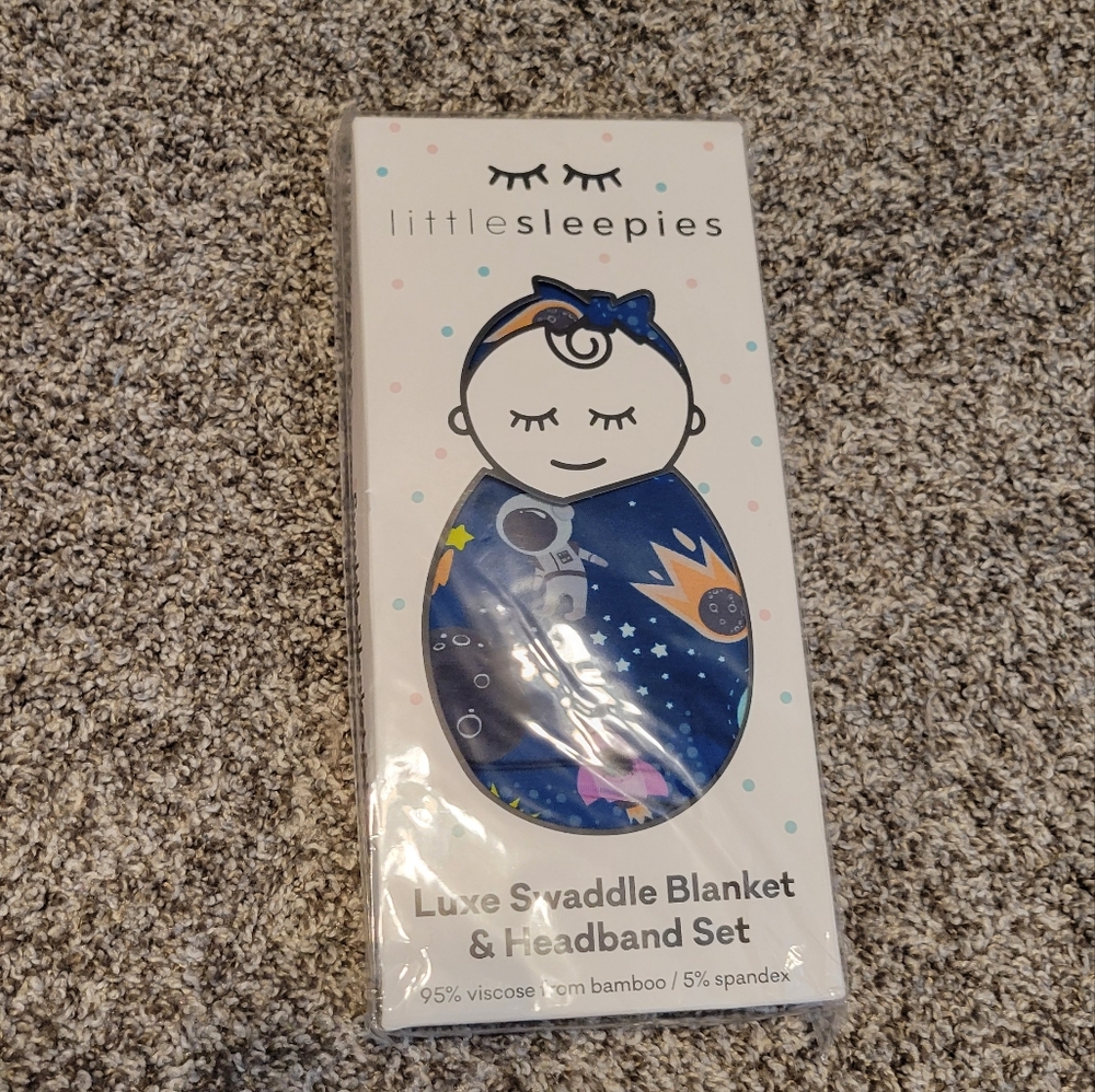 NIB - Little Sleepies Out Of This World Swaddle And Headband Set